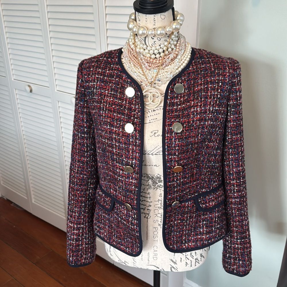 *Tommy Hilfiger* Sz 6 Navy & Red Tweed Blazer